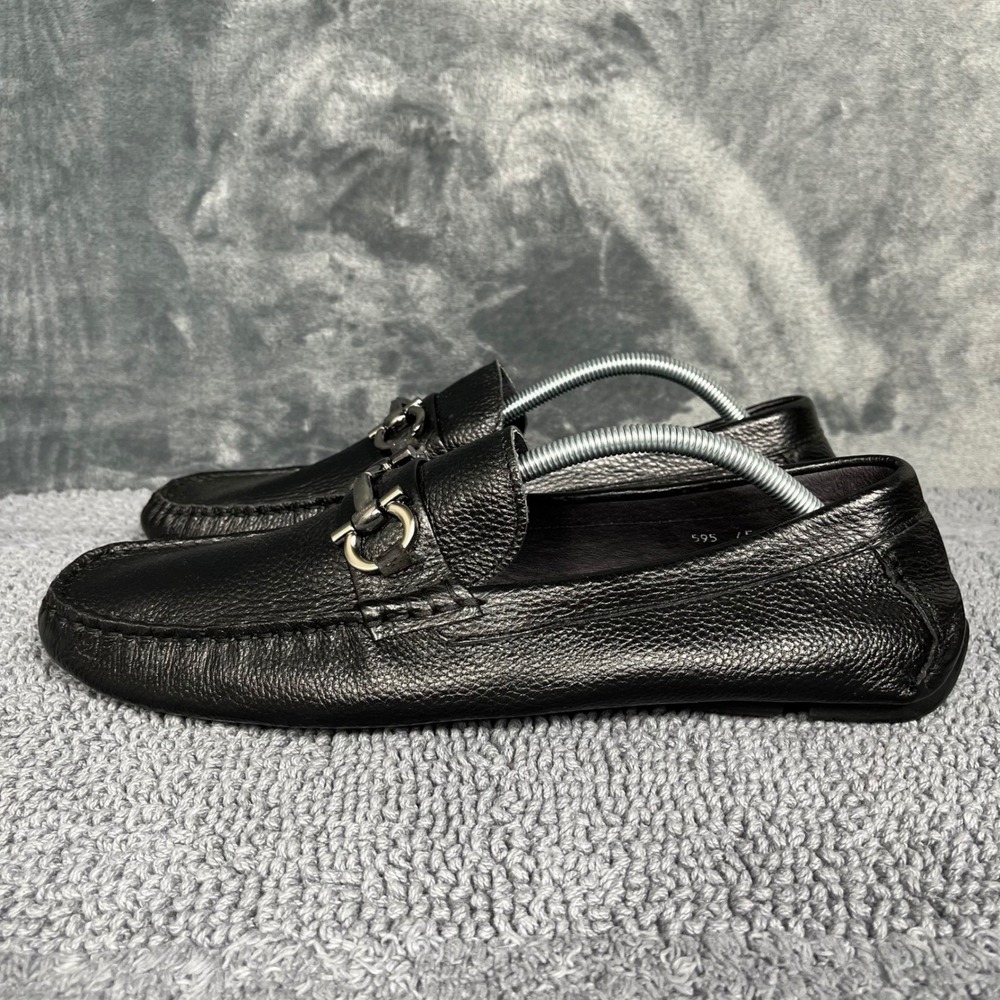 Salvatore Ferragamo Parigi Black Pebbled Leather Gancini Bit Loafers Mens EU 45